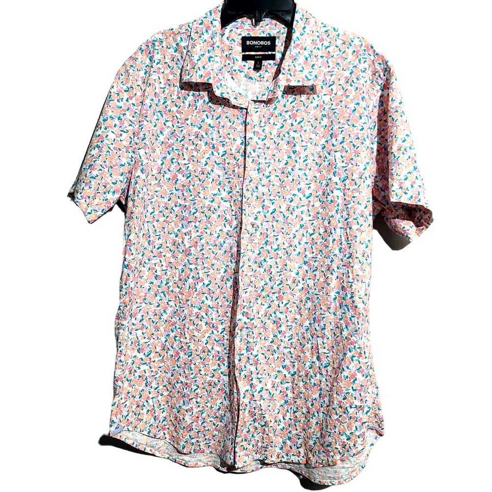 Bonobos Riviera Stretch Slim Floral Short Sleeve Shirt Large